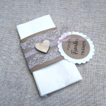 Banderole für Taschentücher Freudentränen Hochzeit Kraft vintage Spitze Holzherz